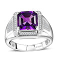 Asscher Cut Premium Moroccan Amethyst and Moissanite 5.40 ctw Men's Ring in Rhodium Over Sterling Silver - Sticky add to cart bar
