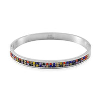 Multi Color Austrian Crystal Bangle Bracelet in Stainless Steel (7.50 In)