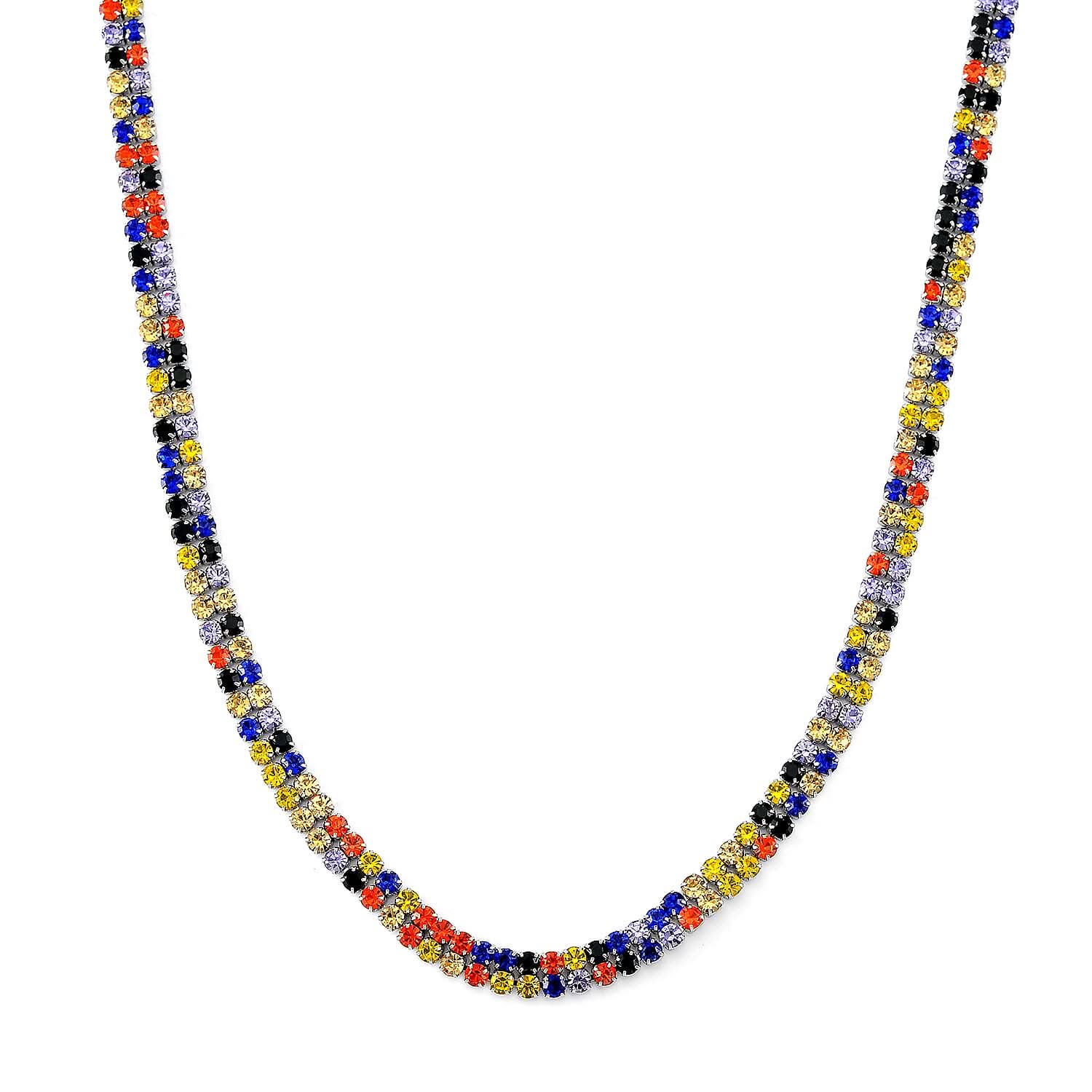 Multi Color Austrian Crystal Necklace 18-20 Inches in Stainless Steel