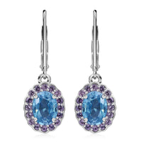 TLV Cambodian Blue Zircon, Madagascar Pink Sapphire Ocean Bloom Earrings in Rhodium Over Sterling Silver 3.00 ctw