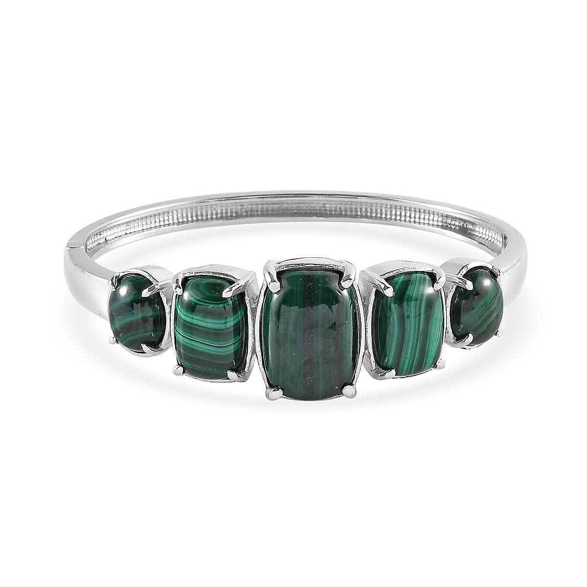 African Malachite Bangle Bracelet in Stainless Steel (6.50 In) 42.30 ctw