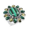 African Malachite, Simulated Peridot Diamond Floral Ring in Stainless Steel (Size 10.0) 22.40 ctw - Sticky add to cart bar