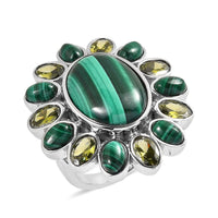 African Malachite, Simulated Peridot Diamond Floral Ring in Stainless Steel (Size 10.0) 22.40 ctw