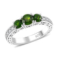 Chrome Diopside and White Zircon 1.65 ctw 3 Stone Ring in Rhodium Over Sterling Silver (Size 10.0) - Sticky add to cart bar