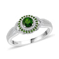 Chrome Diopside and White Zircon 0.90 ctw Double Halo Ring in Rhodium Over Sterling Silver (Size 10.0) - Sticky add to cart bar