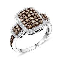 Natural Champagne and White Diamond Ring in Sterling Silver (Del. in 12-15 Days) (Size 10.0) 1.25 ctw