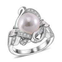 White Shell Pearl, Simulated Diamond Ring in Silvertone (Size 10.0) 1.10 ctw