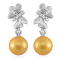 Golden Shell Pearl and Simulated Diamond 0.80 ctw Earrings in Silvertone with Steel Push Back - Sticky add to cart bar
