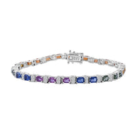 Multi Sapphire, Moissanite Rainbow Cascade Bracelet in Rhodium Over Sterling Silver (6.50 In) 9.15 ctw