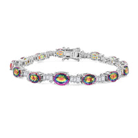 Nebula Quartz Doublet and Moissanite 19.60 ctw Art Deco Bracelet in Rhodium Over Sterling Silver (7.25 In)