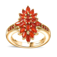 Mexican Cherry Fire Opal Flame Burst Ring in 18K Vermeil YG Over Sterling Silver (Size 10.0) 1.15 ctw