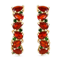 D'Joy Mexican Cherry Fire Opal and Chrome Diopside 1.85 ctw Art Deco Earrings in 18K Vermeil Yellow Gold Over Sterling Silver
