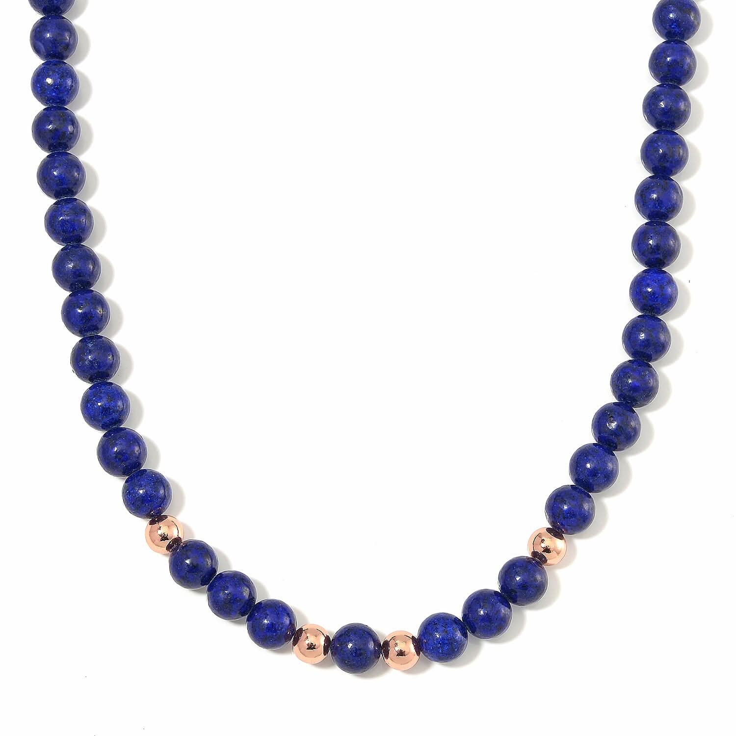 Lapis Lazuli Beaded Necklace 20 Inches in 14K RG Over Copper and Stainless Steel Lock 330.00 ctw