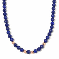 Lapis Lazuli Beaded Necklace 20 Inches in 14K RG Over Copper and Stainless Steel Lock 330.00 ctw