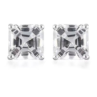 D'Joy Asscher Cut Lab Created White Sapphire 3.35 ctw Solitaire Stud Earrings in Sterling Silver