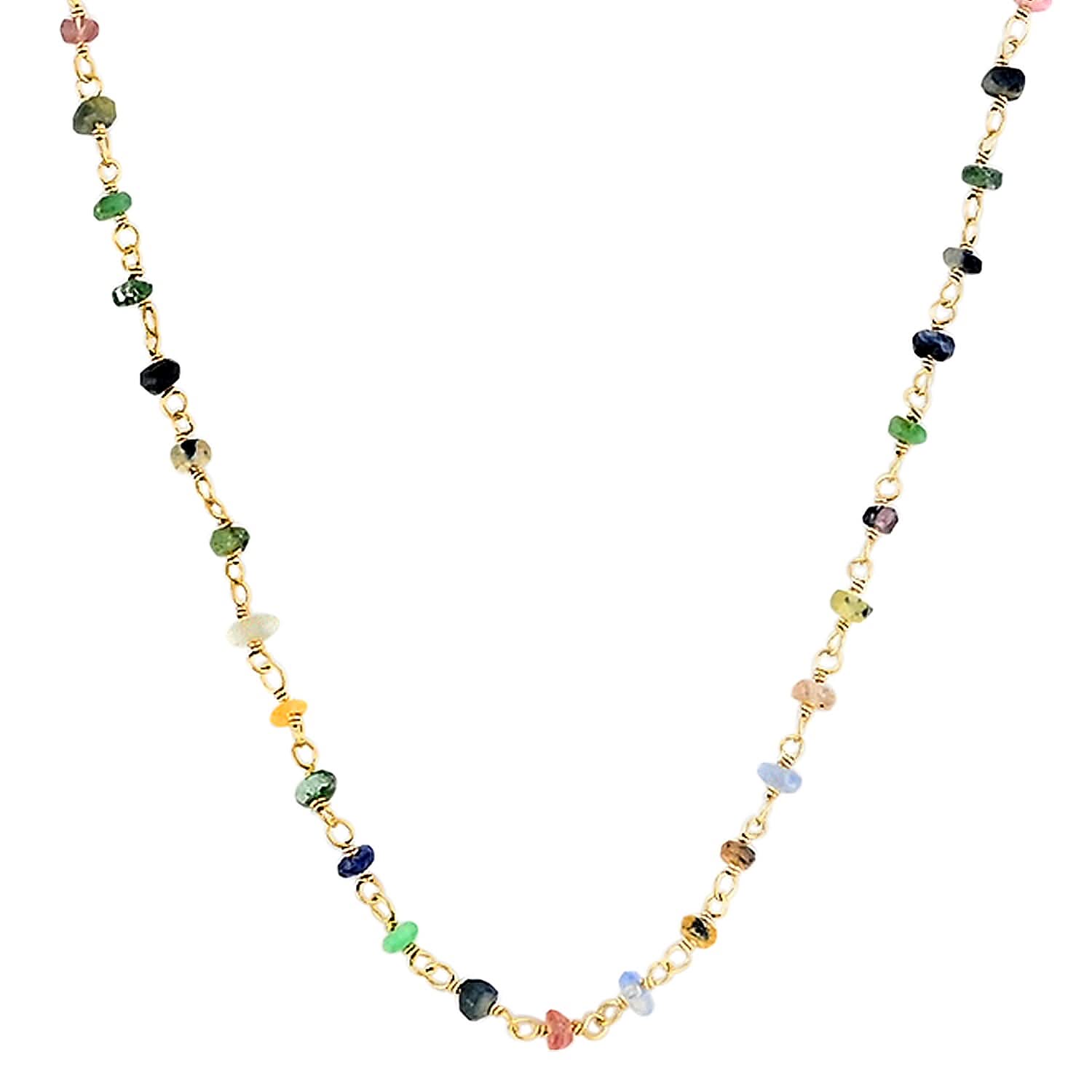 Multi Sapphire Necklace 17 Inches in 14K Yellow Gold Over Sterling Silver 9.30 ctw