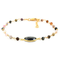 Black Onyx, Multi-Tourmaline Bracelet in 14K YG Over Sterling Silver (7.00 In) 5.25 ctw