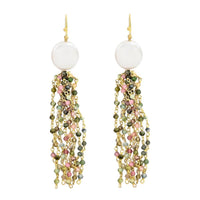 Mozambique Garnet, Freshwater Pearl Tassels Earrings in 14K YG Over Sterling Silver (7.50 g) 7.75 ctw