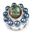 Karis Malagasy Labradorite, Peacock Pearl Ring in Platinum Bond (Size 10.0) 10.90 ctw - Sticky add to cart bar