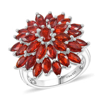Mexican Cherry Fire Opal 3.00 ctw Fiery Blossom Ring in Rhodium Over Sterling Silver