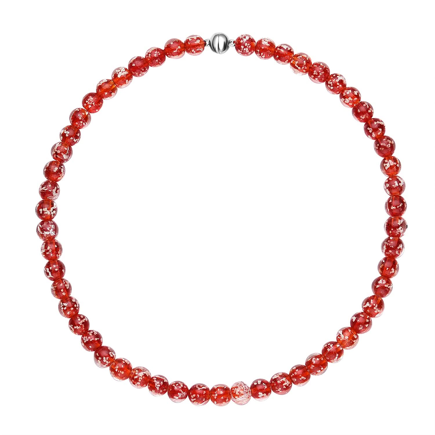 Red Color Murano Style Necklace (20 Inches) in Silvertone