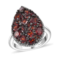 Mozambique Garnet and White Zircon 4.15 ctw Dahlia Flower Ring in Rhodium Over Sterling Silver