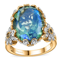 Premium Peacock Quartz (Triplet) and Multi Gemstone 9.90 ctw Ring in 18K Vermeil Yellow Gold Over Sterling Silver
