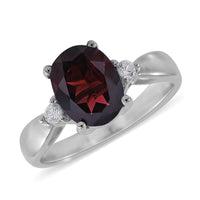 Mozambique Garnet and White Zircon 2.40 ctw Ring in Rhodium Over Sterling Silver