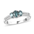 Pirineu Lagoon Tourmaline, Moissanite Trinity Ring in Rhodium Over Sterling Silver (Size 6.0) 0.80 ctw - Sticky add to cart bar