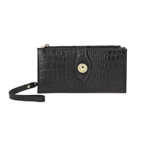 UNION CODE Black Croco Embossed Genuine Leather RFID Wallet with Button Closure