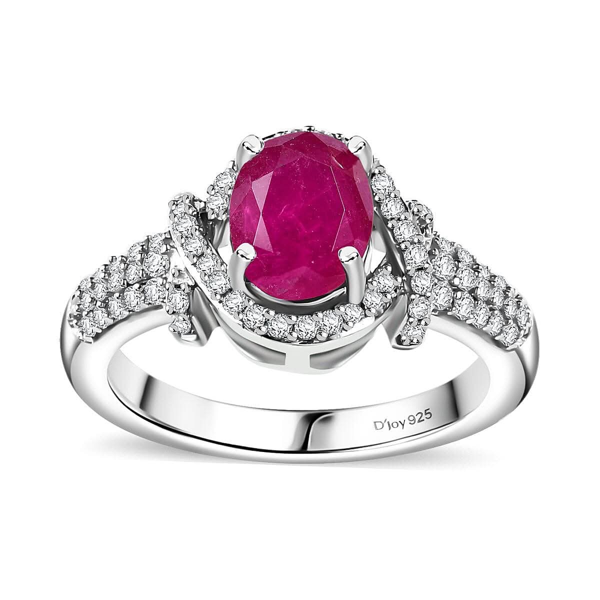Premium Montepuez Ruby, Moissanite Ring in Rhodium Over Sterling Silver (Size 10.0) 2.25 ctw
