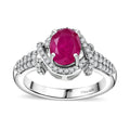 Premium Montepuez Ruby, Moissanite Ring in Rhodium Over Sterling Silver (Size 10.0) 2.25 ctw - Sticky add to cart bar