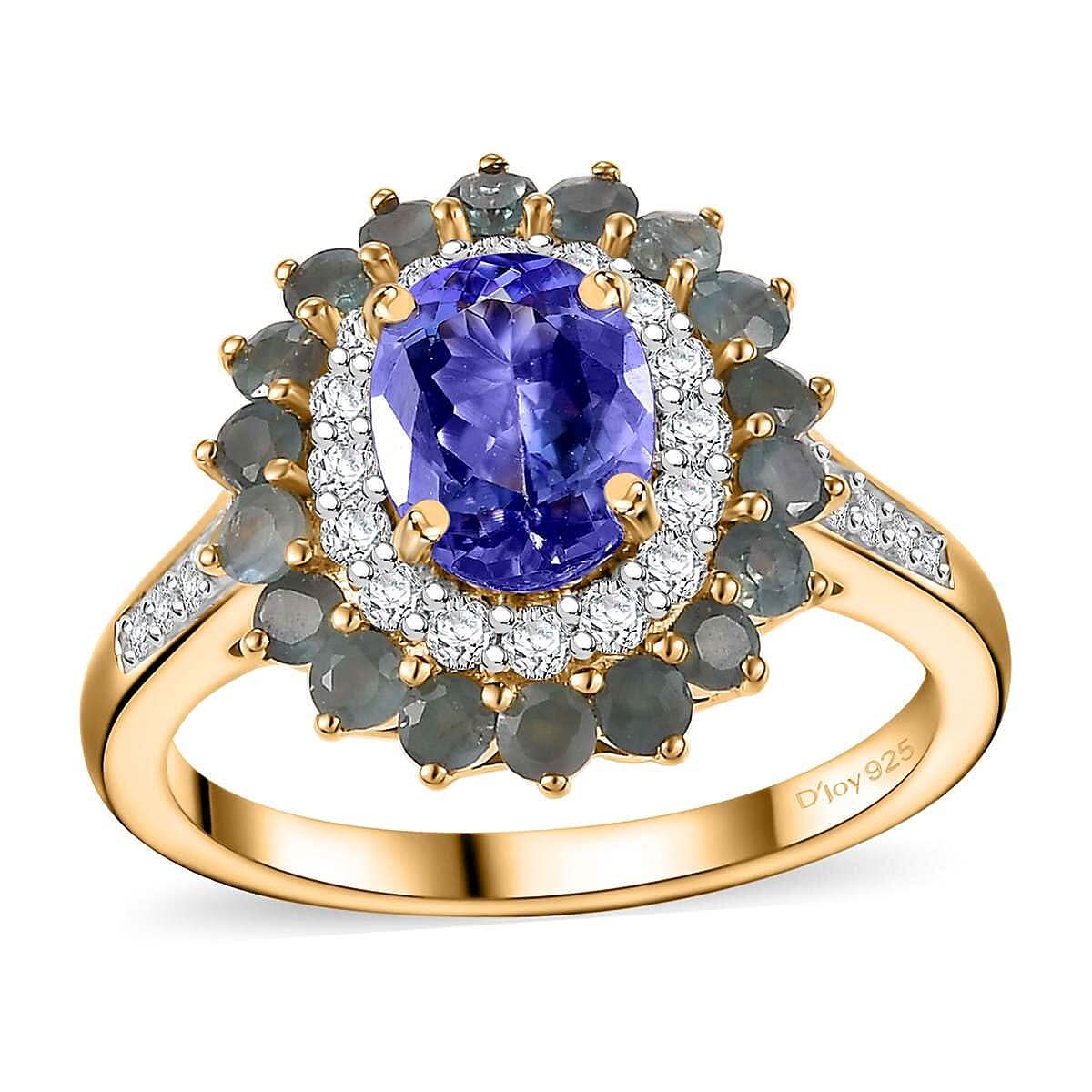 Tanzanite and Multi Gemstone 2.70 ctw Ring in 18K Vermeil Yellow Gold Over Sterling Silver (Size 7.0)