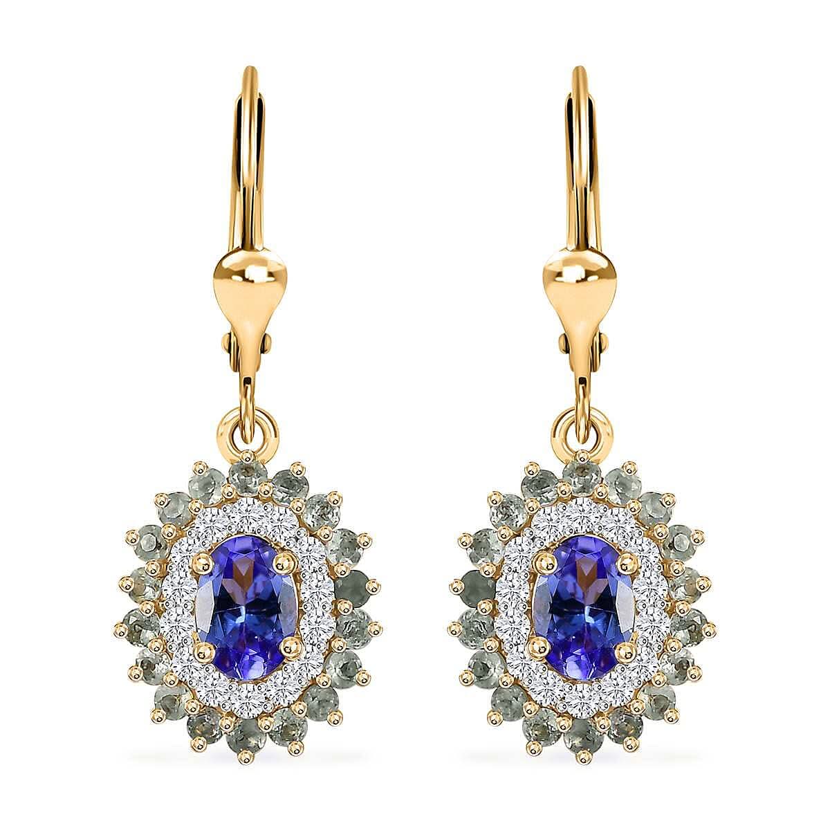 TLV Tanzanite, Multi Gemstone Lever Back Earrings in 18K Vermeil YG Over Sterling Silver 2.00 ctw