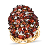 Karis Mozambique Garnet and White Zircon 6.30 ctw Hydrangea Flower Ring in 18K Yellow Gold Plated