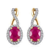 Certified & Appraised Luxoro AAA Montepuez Ruby and G-H I2 Diamond 2.50 ctw Earrings in 10K Yellow Gold