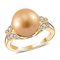 Golden South Sea Pearl 11-12mm, White Zircon Ring in 18K Vermeil YG Over Sterling Silver (Size 10.0) 0.50 ctw - Sticky add to cart bar