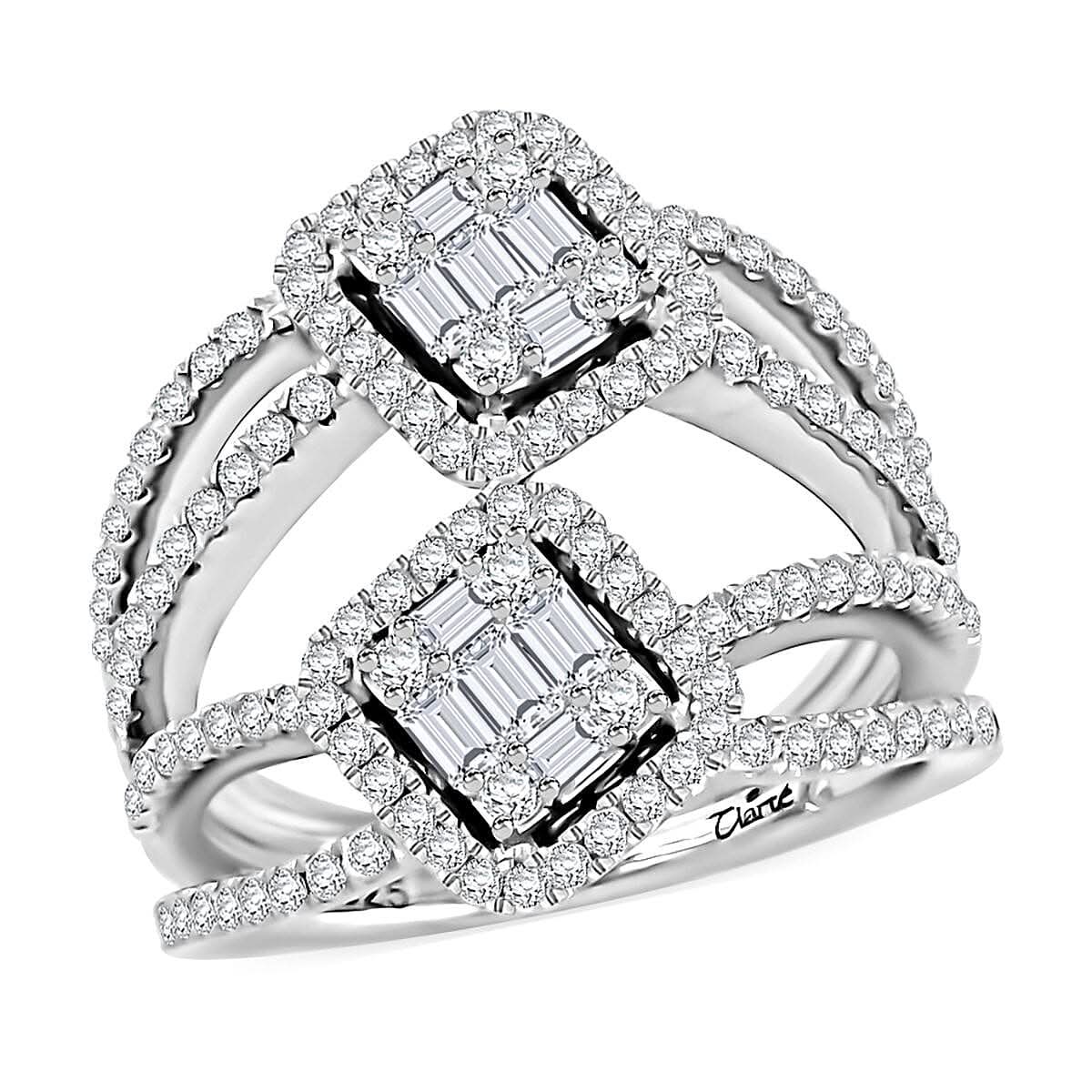 Doorbuster Deal Clarte Disco Collection Moissanite Ring in Platinum Over Sterling Silver (Size 10.0) 1.40 ctw
