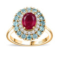 Niassa Ruby (FF), Multi Gemstone Blooming Ring in 18K Vermeil YG Over Sterling Silver (Size 10.0) 3.20 ctw - Sticky add to cart bar