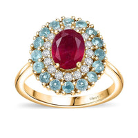 Niassa Ruby (FF), Multi Gemstone Blooming Ring in 18K Vermeil YG Over Sterling Silver (Size 10.0) 3.20 ctw