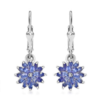 Tanzanite 3.20 ctw Pagoda Bloom Earrings in Rhodium Over Sterling Silver