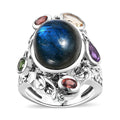Karis Malagasy Labradorite and Multi Gemstone 12.40 ctw Celestial Garden Ring in Platinum Bond - Sticky add to cart bar