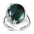 Karis Malagasy Labradorite and White Zircon 13.30 ctw Ocean Bloom Ring in 18K Yellow Gold Plated - Sticky add to cart bar
