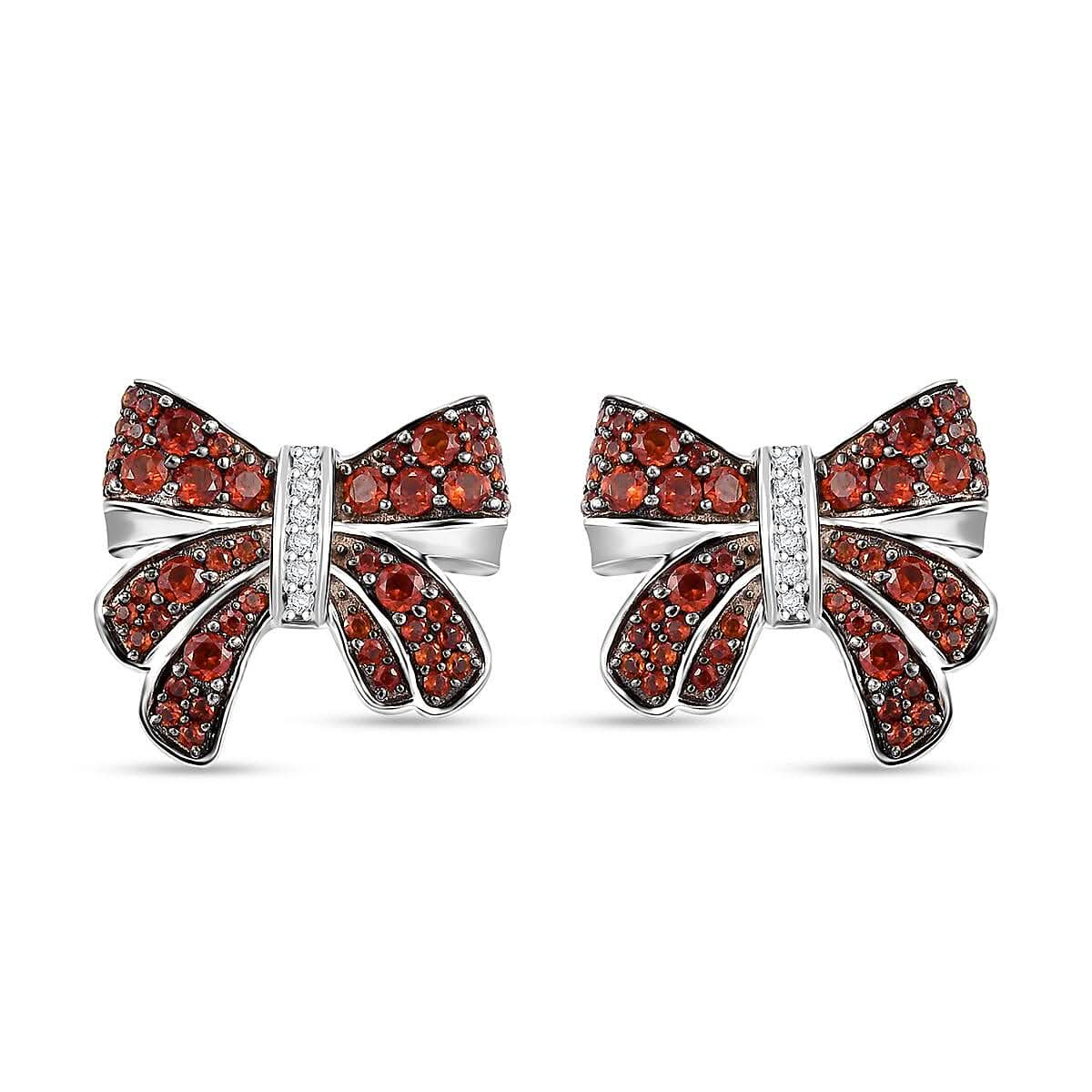 Karis Mozambique Garnet and White Zircon 2.30 ctw Bow Knot Earrings in Platinum Bond