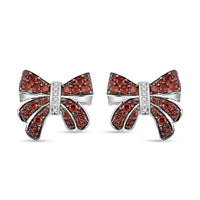 Karis Mozambique Garnet and White Zircon 2.30 ctw Bow Knot Earrings in Platinum Bond