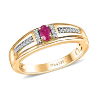 Premium Mozambique Pink Sapphire, Moissanite Men's Ring in 18K Vermeil YG Over Sterling Silver (Size 10.0) 0.40 ctw