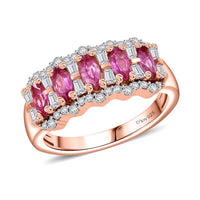 Premium Mozambique Pink Sapphire, Moissanite Ring in 18K Vermeil RG Over Sterling Silver (Size 10.0) 1.50 ctw