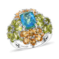 Premium Peacock Quartz, Multi Gemstone Floral Ring in Rhodium Over Sterling Silver (Size 10.0) 8.35 ctw - Sticky add to cart bar