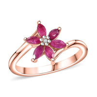 Premium Mozambique Pink Sapphire, Diamond Floral Ring in 18K Vermeil RG OverSterling Silver (Size 10.0) 0.60 ctw