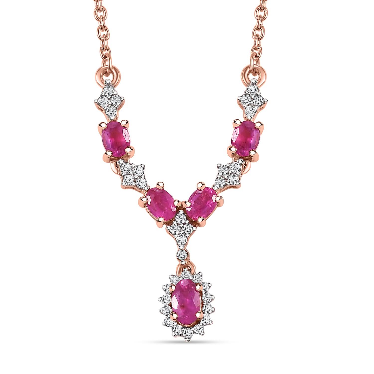 D'Joy Premium Mozambique Pink Sapphire and White Zircon 1.55 ctw Floral Cascade Necklace in 18K Vermeil Rose Gold Over Sterling Silver 18 Inches